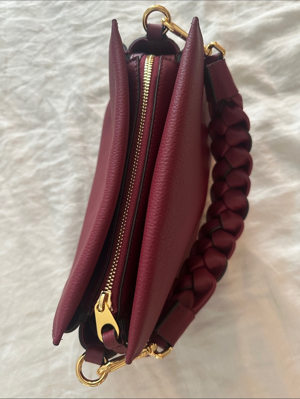 Coccinelle Burgundy Boheme Bag with Braided Handle - Picture 9 of 16